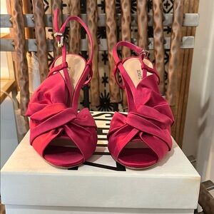 SCHUTZ Pink Satin Heels with Bow Detail